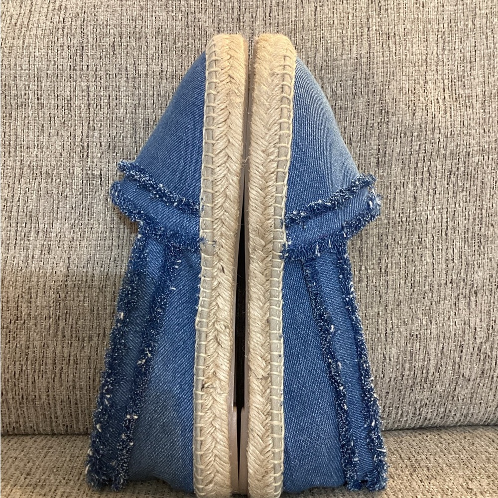 Saks Fifth Avenue Blue Denim Frayed Espadrille Flats - Picture 9 of 13